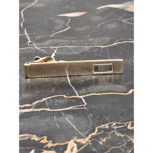 Rare Givenchy Paris Vintage 1980s Gold Tone Diagonal Ribbed 4G Logo Tie Clip